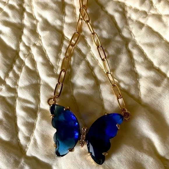 🦋 NEW Butterfly necklace Dark Royal blue purple - Picture 4 of 8